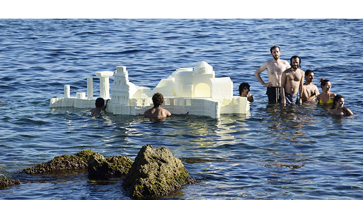 Students and guests in the sea...